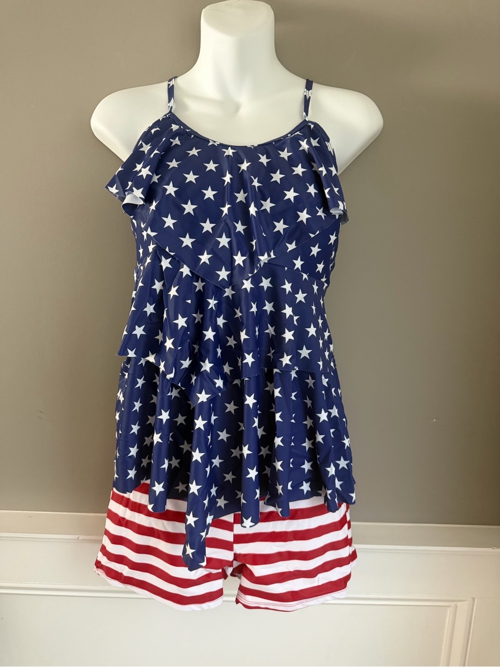 Girls Navy Star & Red Stripe Two-Piece Set